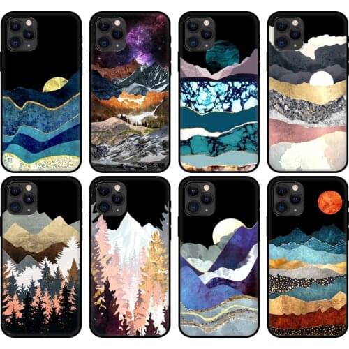 Black tpu case for iphone 5 5s se 6 6s 7 8 plus x 10 cover for iphone XR XS 11 pro MAX case Mountain Marble Moon