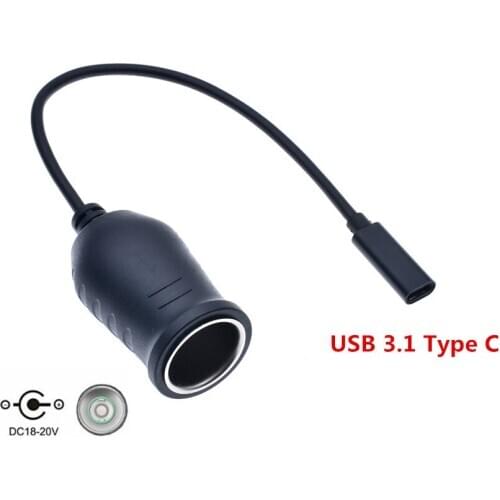 1PCS Cablecc Type C USB 3.1 USB-C to Cigarette Lighter Plug Receptacle Charger Cable 20V 100W Auto Interior Accessories