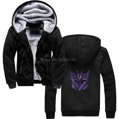 Decepticon WordAnime Design Transformers Science Fiction Action hoodie Men Winter Thicken Hooded Hoodies Sweatshirt Streetwear