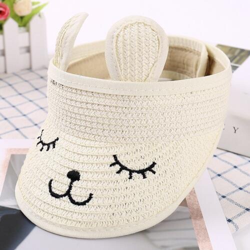 Children Straw Hat Kids Rabbit Ears Embroidery Empty Top Hat For Men Women Baby Summer Outdoor Shade Straw Hat Wholesale