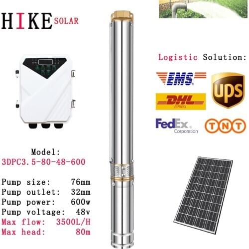 Hike solar equipment 48V 600w 3 inch solar water pump 3.5T/H with Centrifugal plastic impeller model: 3DPC3.5-80-48-600