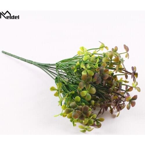 Meldel Artificial Plastic 7 Branches Green Grass Plants Fake Clovers Wedding Arrangement Christmas Home Garden Decor Faux Grass