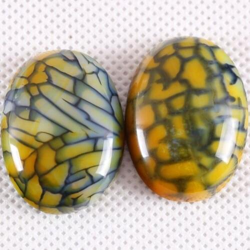 2Pcs/ Lot 22x30MM Cabochon Stone For Jewelry Making No Hole Oval Flat Stone Bead Gem Green Veins Onyx Pendant Stone Bead K541