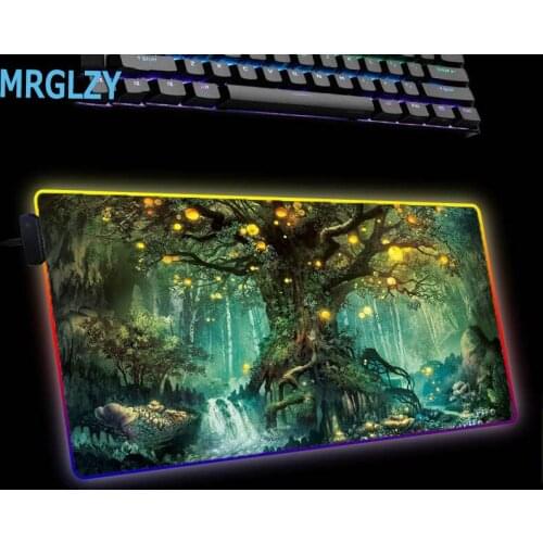 MRGLZY RGB mouse pad 7-color LED lighting fantasy world large keyboard rubber pad XXL gaming keyboard laptop waterproof dake mat