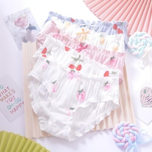 Sweet Female Fruit Print Underwear Japan Style Screw Thread Women Brief Hot Sale Seamless G-String Thongs Panties Dropshipping