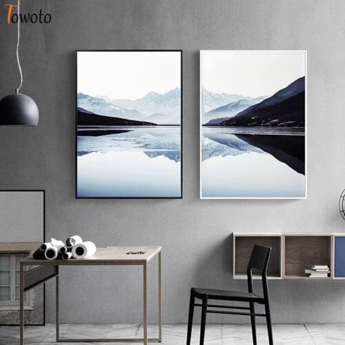 Minimalism Black White Landscape Painting Wall Art Decoration Poster Print Mountain River Canvas Picture for Living Room Decor