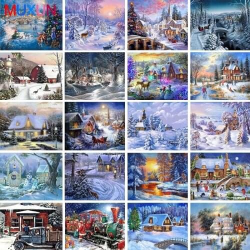 Muxun 5D Full Diy Circular Diamond Painting Handmade Winter Scenery Cross Stitch Diamond Diamond Embroidery Christmas Rp770
