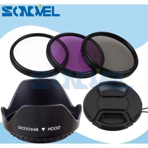 49mm UV CPL FLD Lens Filter Kit+Lens Cap+Flower Lens Hood For Sony NEX-F3 NEX-6 NEX-7 NEX-5R/5T A5100 A6000 & E 55-210mm/18-55mm