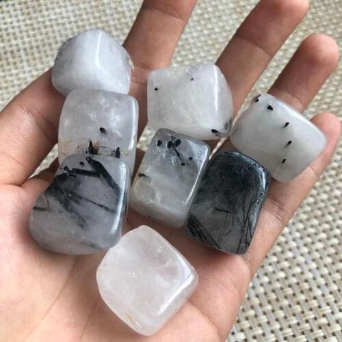 Natural Black Hair Quartz Rutilated Crystal gravel Cube rough stone mineral specimen home decoration