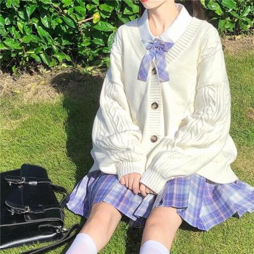 2021 new sweet cute girl knitting sweater lazy college style loose sleeve Harajuku girl JK uniform sweater coat s ~ 2XL