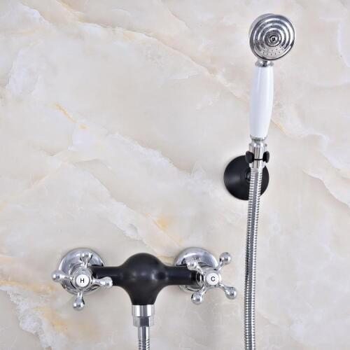 Polished Chrome Black Oil Rubbed Bronze Wall Mounted Bathroom Hand Held Shower Head Faucet Set Bath Mixer Tap mna642