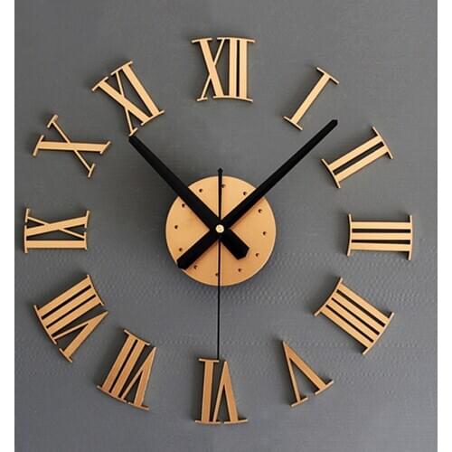 HOT DIY Luxury 3D Roman numerals Wall Clock Large Size Home Decoration Art Clock HOT Gold Color