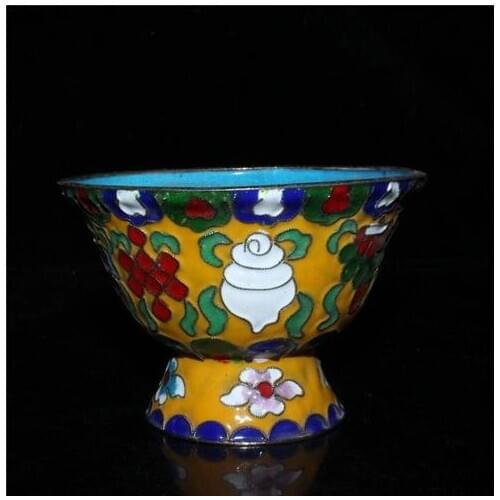 Chinois ancien artisanat cloisonné peint avec bol de siège