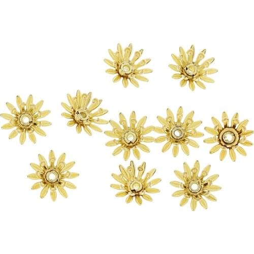 Retro 100pcs Flower Hollow Filigree Bead Caps Finding for Jewelry Making Craft DIY Yellow