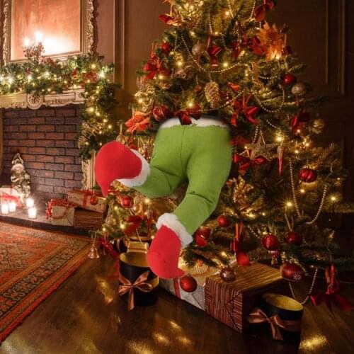Christmas Tree How The Grinches Stole Christmas Stuffed Elf Legs Stuck In Christmas Burlap Wreath Door Home Decor