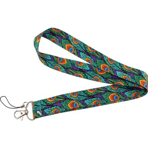 Cartoon Peacock Feathers Neck Strap Keychain Lanyard For Keys ID Card Badge Holder Webbing Ribbon Mobile Phone Accessories