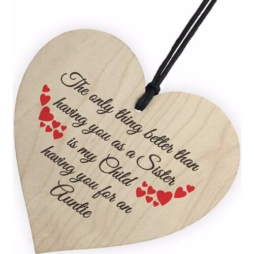 SISTER Child Having You As Auntie Sign Wooden Hanging Heart Christmas Plaque Aunt Birthday Sign New Christmas Home DIY Decor
