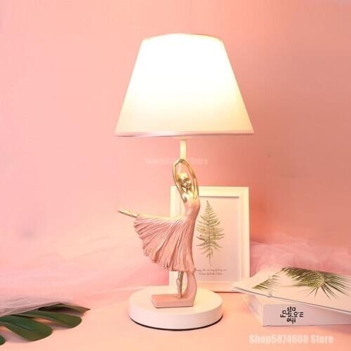 Nordic Pink Ballet Table Lamp Modern LED Resin Dimmable Table Lamp Bedroom Girl Decoration Childrens Desk Lamp Nightstand Lamp