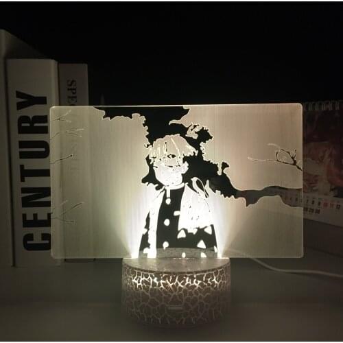 Anime Demon Slayer Zenitsu 3D LED White Base Lamp for Kids Bedroom Decor Light Child Birthday Gift Light Table Lamp