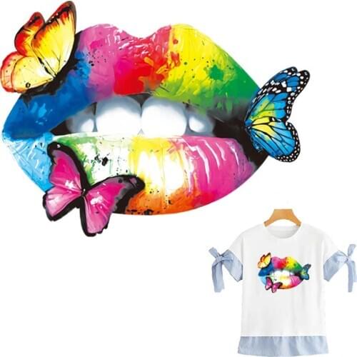 Butterfly Lips Thermal Patches Heat Stickers Thermal Press Hoodies Tops A-Level Washable Vinyl Diy Heat Transfer Girl T-Shirt