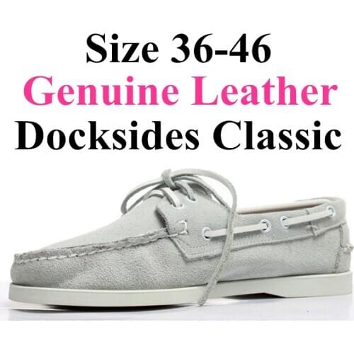 Plus Big Size 36-46 Men Women Spinnaker Genuine Leather Docksides Classic Loafers Gray Boat Shoes 2019A111