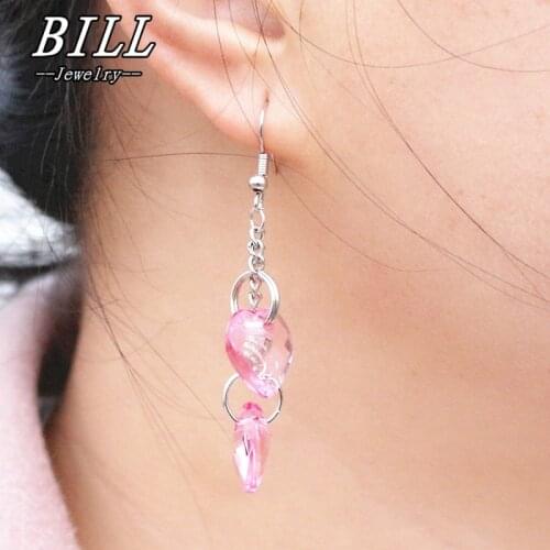 Long Earrings for Women Pink Crystal Heart Dangle Earring Fashion Jewelry Brincos oorbellen boucle d'oreille Unusual Earrings