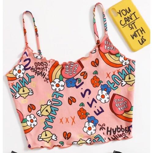 2021 Summer Women Crop Tops Y2k Floral Print Ladies Sexy Sling Sleeveless Camisole Pullover Vest Club Women Tank Tops Clothes