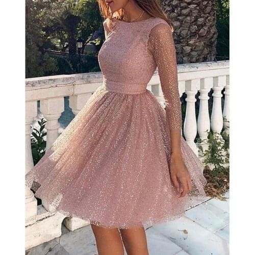 Streetwear Sweet Pink Midi Dress Female 2021 Summer Casual Dress Evening Party Vestidos Women Sexy Lace Sequined Party Dresses