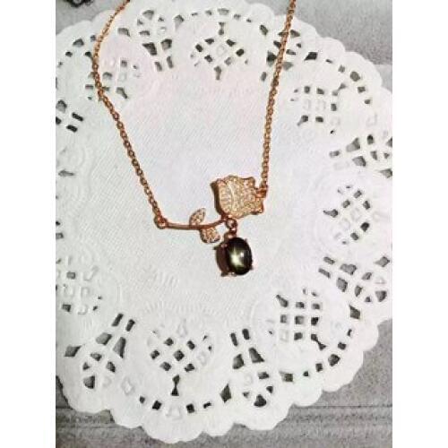 Natural black Starlight sapphire stone Necklace natural gemstone Pendant Necklace S925 silver Fashion lotus women party Jewelry