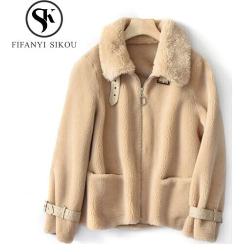 Women Wool Fur Coat Fluffy Real Sheep Shearing Short Coat Female Plush Particles Natural Fur Jacket Winter Thick Warm Overcoat