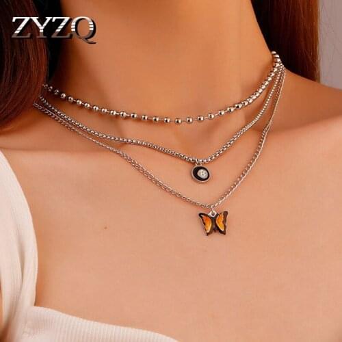 ZYZQ Trendy Butterfly Choker Necklace For Woman Bohemian Multi-layer Punk Heart Pendants Neckalces Collares Femme New