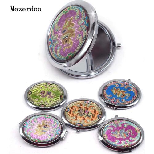 1 Pcs Thailand Elephant Style Makeup Mirror Portable Stainless Steel Double Faced Folding Round Vintage Pocket Cosmetic Mirrors