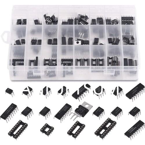 169Pcs 21 Values Integrated Circuit Chip Assortment Kit, 2.54mm IC Sockets 8 14 16 18 Pins, LM324 LM358 LM386 LM393 LM339 NE5532