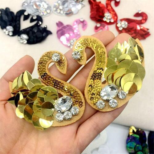 2 pairs High Quality Sequin Swan Crystal Diamond Sew on Patch Clothing Hat Decorative Accessories Embroidery Patch Stickers