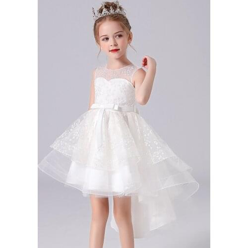 2021 Summer Tailing Bridesmaid Dress Kids Dresses For Girls Children Costume Princess Girl Party White Blue Pink Wedding Dress