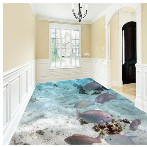 3d bathroom wallpaper waterproof Underwater world bathroom 3D floor pvc wallpaper 3d Home Decoration