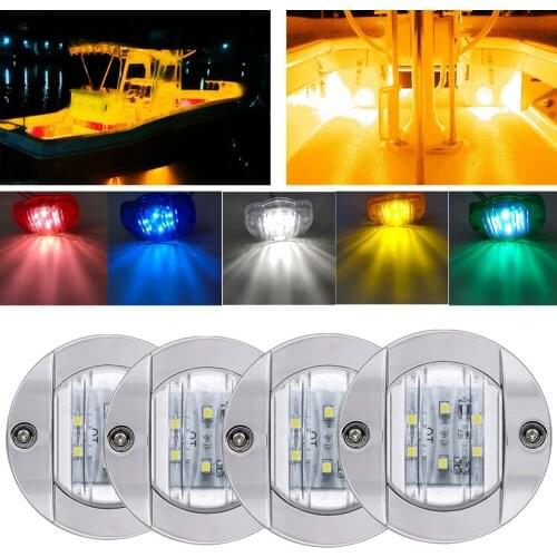 4PCS 12V Marine Boat Transom LED Stern Light 6LED Round Cold White LED Tail Lamp Yacht Accessory Blue Green Red Yellow Lamp