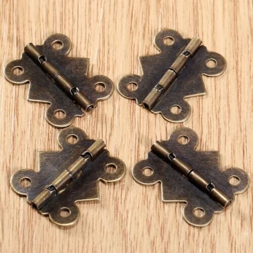 Antique Kitchen Cabinet Hinge Furniture Accessories Vintage Jewelry Wooden Box Hinges Fittings for Furniture Bronze 25x20mm 4Pcs