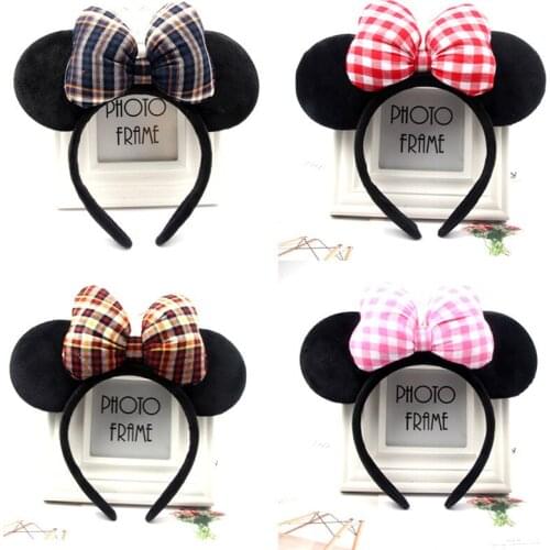 Minnie Black Ear Headband plaid bow hair band Princess Headband handmade hair fascinator