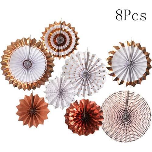 Chicinlife 8pcs rose gold Paper Fans Flowers Birthday Party Home DIY Hanging Decoration Wedding Bridal Shower Decoration