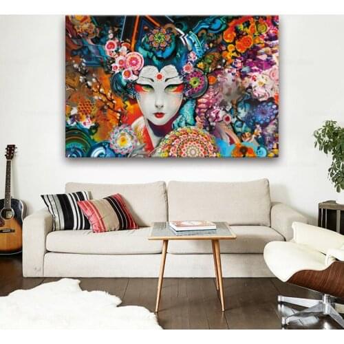 Colorl abstract japanese character geisha living room Home art Decor wood frame fabric Poster