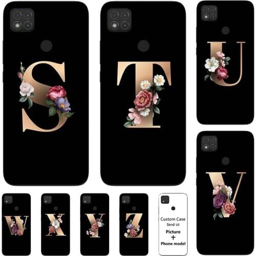 Flower 26 English Case For Xiaomi Redmi 9C 9A 9 C Name Letters Custom Initial Soft Silicone Phone Cover Capa