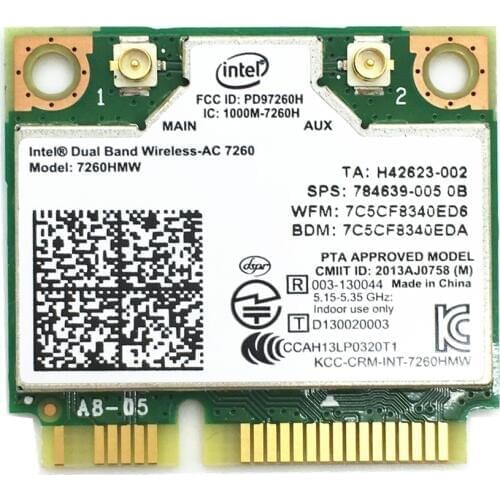 7260HMW Dual Band Wireless Intel 7260 7260HMW 802.11ac 867Mbps Bluetooth 4.0 Wireless WIFI Card Mini-PCIE for 840 ZBOOK 14 15 17