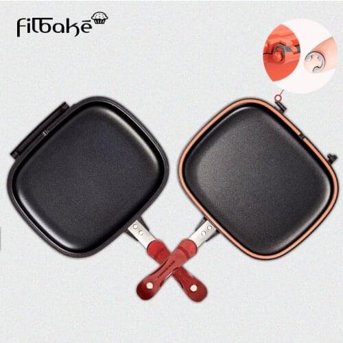 Double-sided Stainless Steel Frying Pan Non-stick Baking Tray Portable Kitchen Accessories for Kitchen Outdoor Cooking Tools