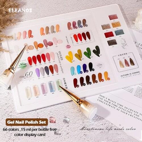 Eleanos 60 Color Gel Nail Polish Set Need Base Top Coat Primer Semi-permanent Soak Off UV Gel For Nail Salon Gel Polish Kit 15ml