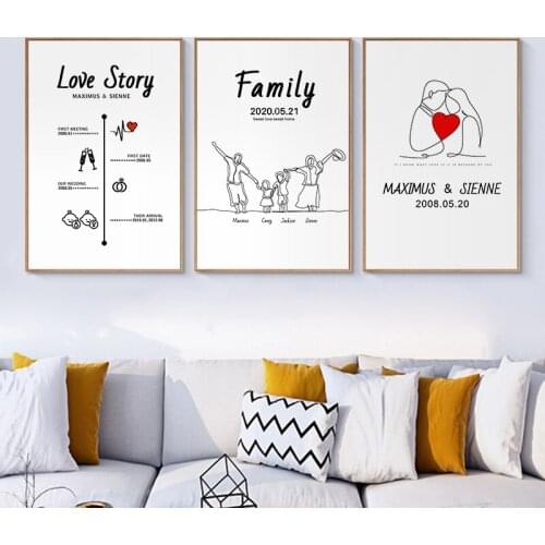 Canvas Painting Sweet Family Romantic Poster Customized Date Name Gift DIY Print Wall Art Picture for Couples Lovers Room Decor