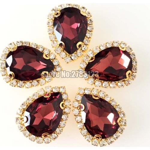 7x10mm 10x14mm 13x18mm 18x25mm 10pcs Wine red faltback Crystal button,AAA Glass Crystal Gold bottom sew on loose rhinestones
