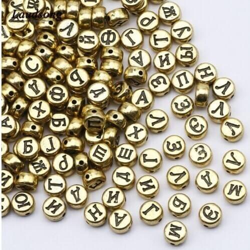 Golden Russian Letter Beads Acrylic Random Round Beads For DIY Handmade Jewelry Necklace Bracelet Baby Pacifier Clip Making
