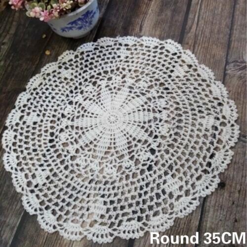35CM Round White Beautifully Cotton Lace Crochet Flowers Wedding Dining Doily Christmas Coffee Tea Mat Table Cloth Coaster Decor