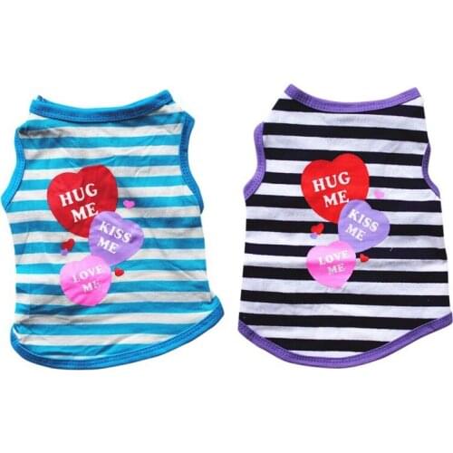 Pet Dog Summer Cotton Vest Classic Big Dogs Striped Sleeveless T-Shirt Cute Love Heart Pattern Puppy Spring Clothes